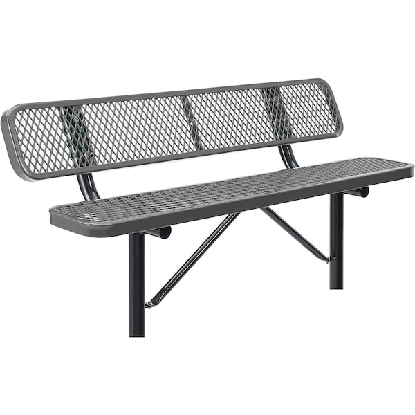 Global Industrial 6ft Outdoor Steel Bench w/ Backrest, Expanded Metal, In Ground Mount, Gray 277154IGY - main